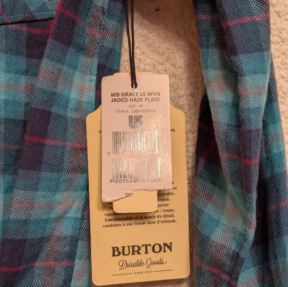 Burton Women's WB Grace Woven Jaded Haze Plaid 100% Cotton Size M BNWT - Picture 5 of 11